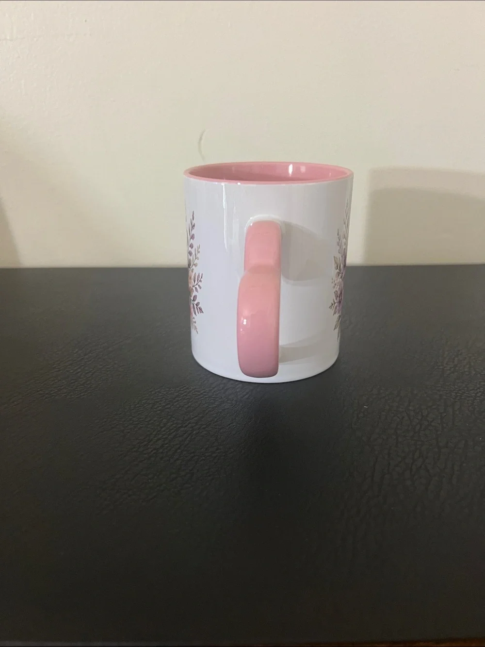 Pink Floral Ceramic Mug with Heart Handle - Elegant Gift Mug